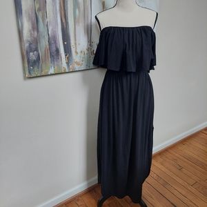 Versatile black ruffled maxi sun dress